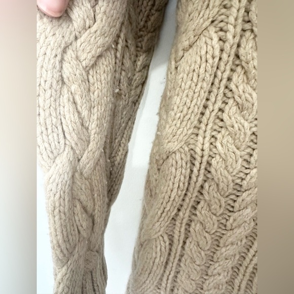 LandsEnd tan cable knit thick heavy cardigan modest winter fisherman Size LP - Picture 6 of 6